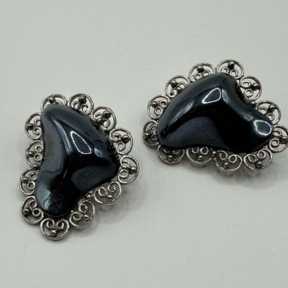 Elegant Vintage Silver and Black Women's Earrings.